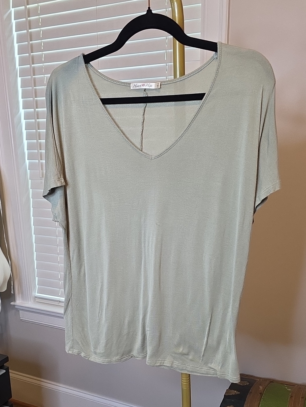 Heart Hips Sage Green V-Neck Short Sleeve Tee